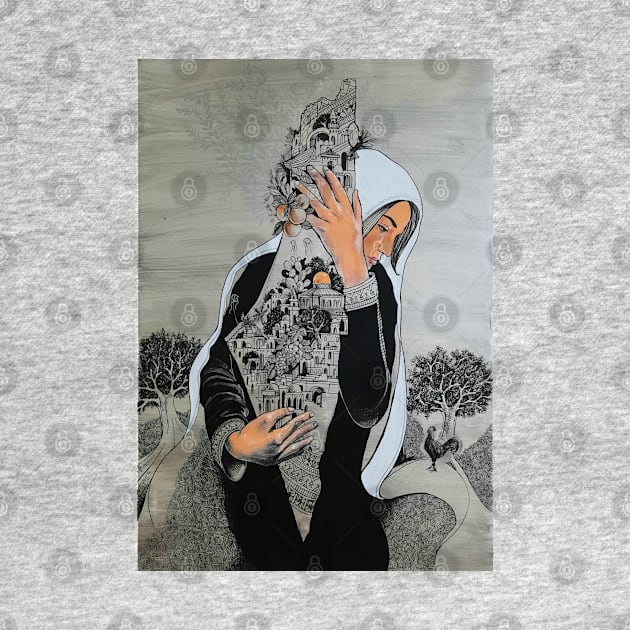 Palestinian Woman Protecting the Land of Palestine Painting by QualiTshirt